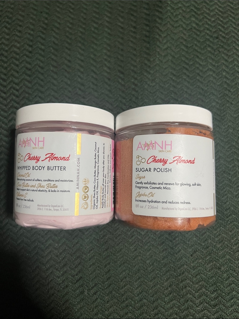 Aminnah Cherry Almond Whipped Body Butter & Sugar Polish Set - Pink & Orange